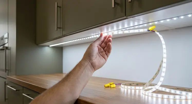 Elettricista durante un'installazione LED a Bologna